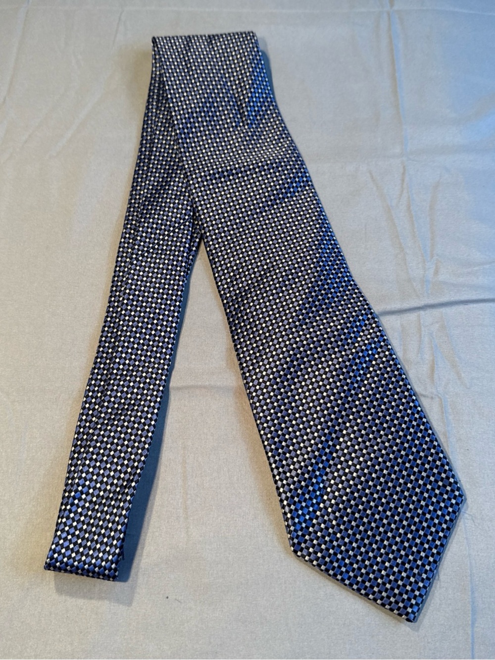 George Blue and White Micro-Pattern Silk Tie